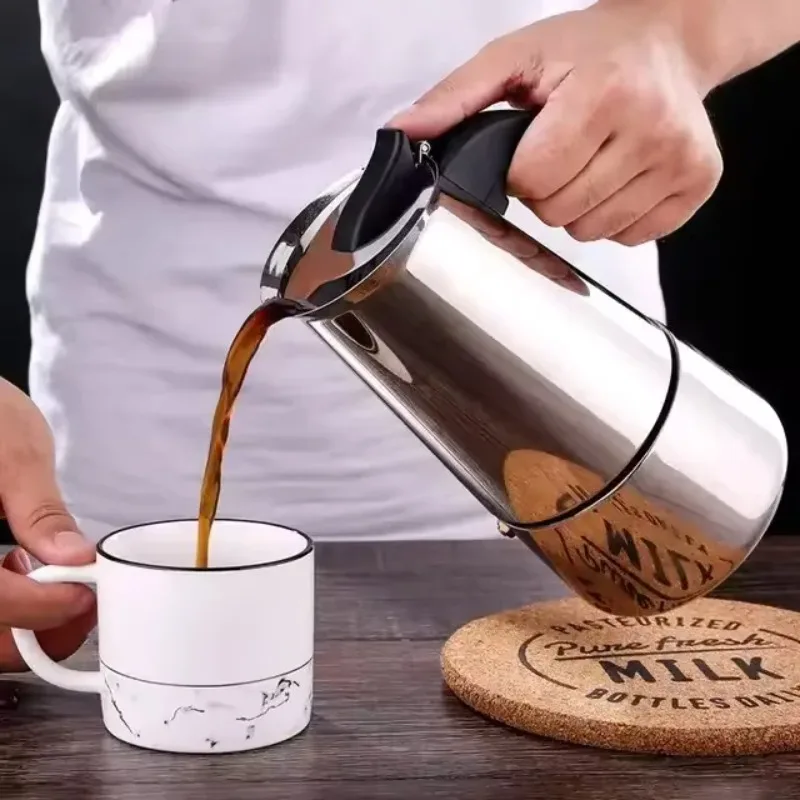 Home Office Moka - หม้อกาแฟมอคค่าสแตนเลสอิตาลีสำหรับเอสเพรสโซ 2/4/6/9/12 ถ้วย，ใช้ในบ้านและสำนักงาน สามารถใช้กับเตาแก๊สและเตาแม่เหล็กไฟฟ้าได้ทุกประเภท
