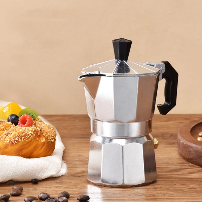 Home Office Moka - หม้อกาแฟโมก้าพอทแบบพกพา ทรงแปดเหลี่ยม ทำจากอะลูมิเนียม สำหรับชงกาแฟเอสเพรสโซแบบอิตาเลียน เหมาะสำหรับใช้ที่บ้าน ที่ทำงาน