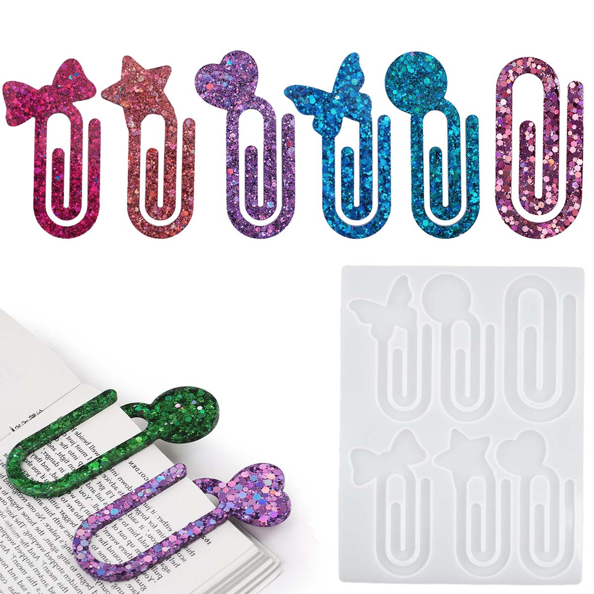 Home Office Image - คริสตัลอีพ็อกซี่เรซินแม่พิมพ์ DIY ผู้ถือคลิปหนีบกระดาษ Bookmark คลิปกระจกซิลิโคนแม่พิมพ์อุปกรณ์สํานักงานเครื่องประดับหัตถกรรมอุปกรณ์เสริม