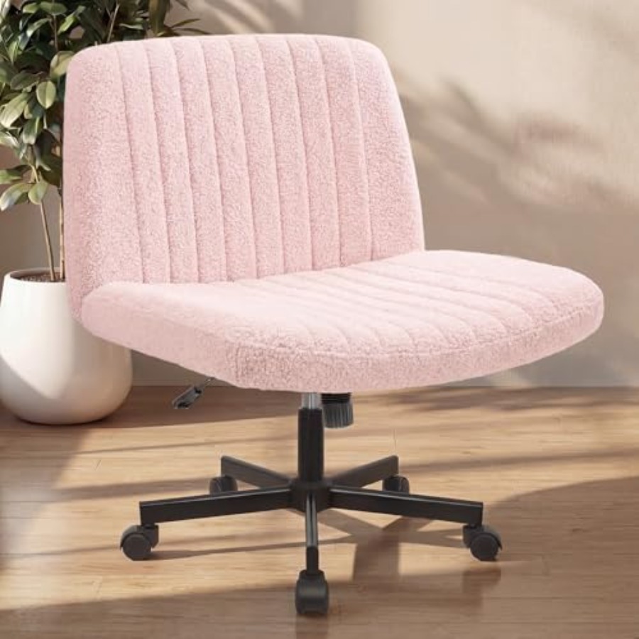 Home Office Desk - เก้าอี้คริสครอสแบบมีล้อ สำหรับใช้ในบ้าน/ออฟฟิศ เก้าอี้แบบไม่มีที่วางแขน ปรับระดับได้ ใช้กับโต๊ะคอมพิวเตอร์ เบาะนั่งกว้าง