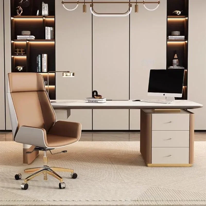 Home Office Trabajo - โต๊ะคอมพิวเตอร์สำหรับเรียนและทำงานที่บ้าน โต๊ะไม้สำหรับเล่นเกม โต๊ะคอมพิวเตอร์พร้อมที่เก็บของ โต๊ะทำงานสไตล์ยุโรป เฟอร์นิเจอร์สำหรับสวนหลังบ้าน