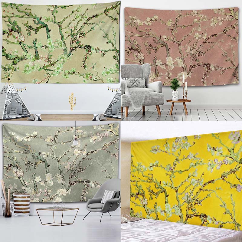 Home Office Background - ผ้าพื้นหลัง hiasan dinding rumah ลายดอกไม้ภาพวาดสีน้ำมันแนวย้อนยุคพรมห้องนั่งเล่นสำนักงาน