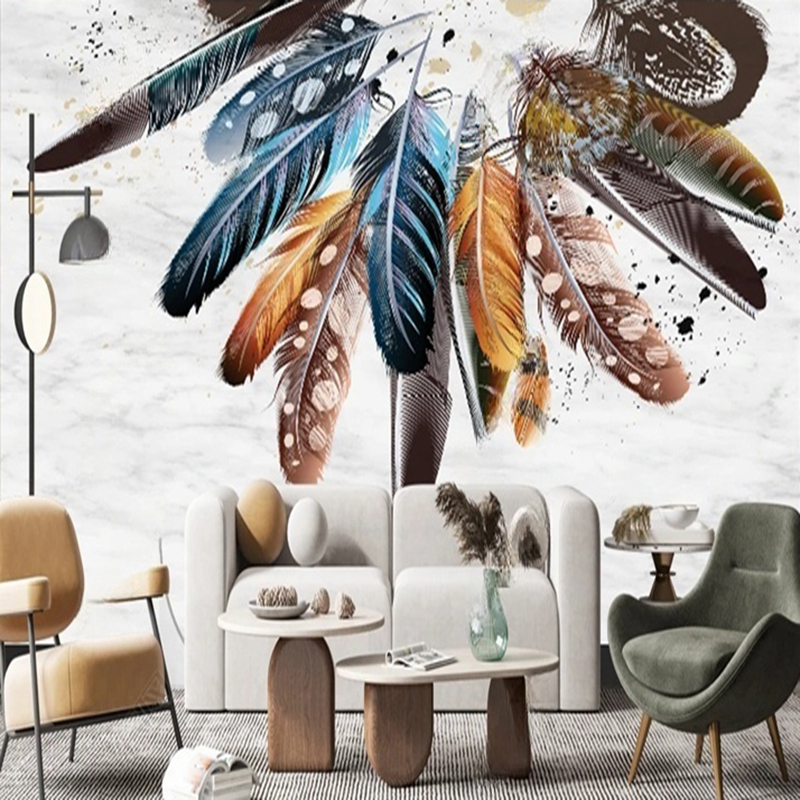 Home Office Background - วอลล์เปเปอร์ที่กําหนดเองโมเดิร์น 3D Feather Marble ภาพจิตรกรรมฝาผนังห้องนั่งเล่นห้องนอนผนังพื้นหลังภาพวาดตกแต่งภายในบ้าน