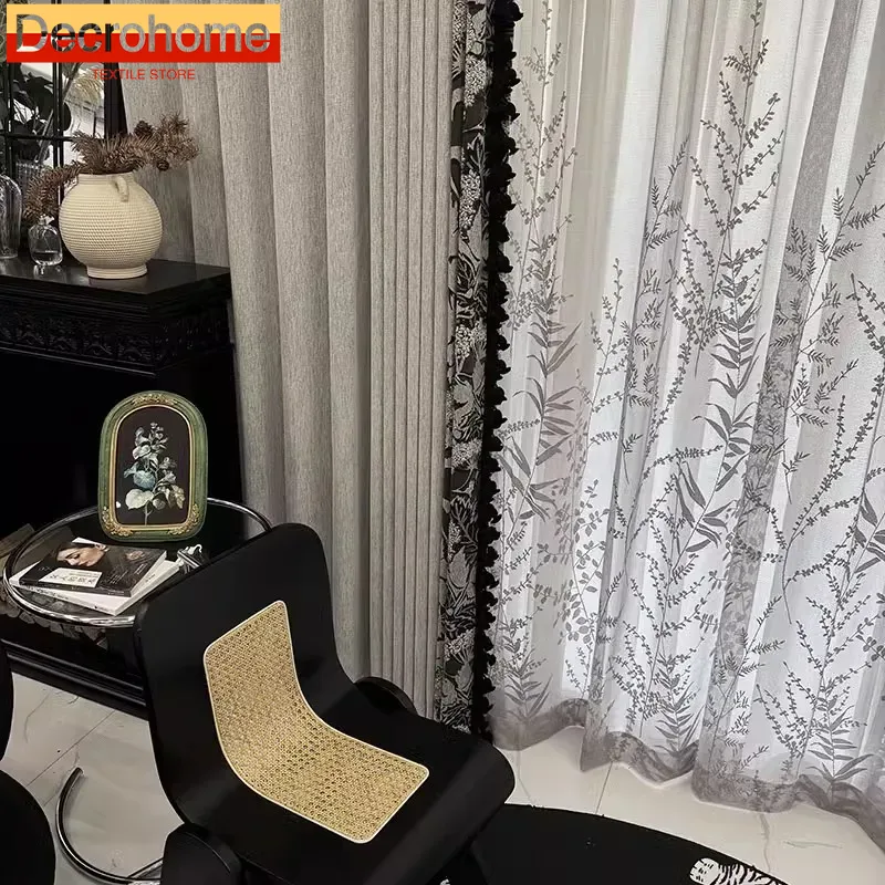 Home Office Buy - คุณภาพสูงสีดําและสีขาวสีเทาแคชเมียร์ไนลอน Jacquard หนาผ้าม่านสําหรับห้องนั่งเล่นห้องนอนระเบียงวิลล่าที่กําหนดเอง