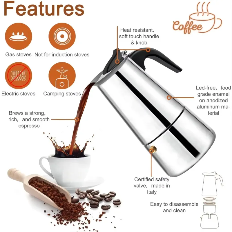 หม้อกาแฟมอคค่าสแตนเลสอิตาลีสำห - Home Office Moka บทวิจารณ์และราคา