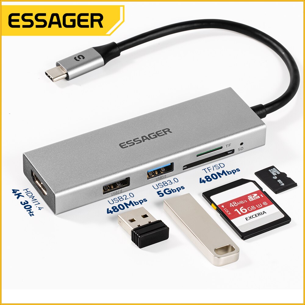 Essager 5 in 1 USB ฮับ C HDMI- - Home Office For Mac บทวิจารณ์และราคา