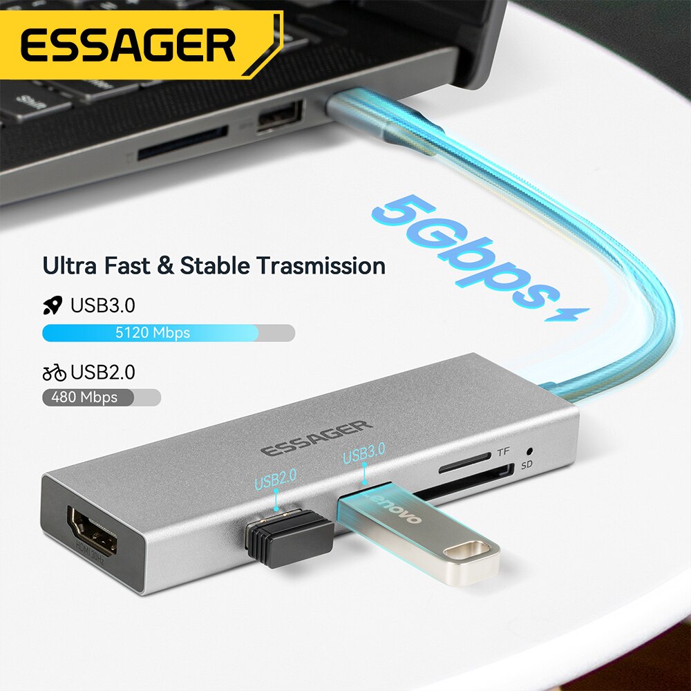 Essager 5 in 1 USB ฮับ C HDMI- - Home Office For Mac บทวิจารณ์และราคา