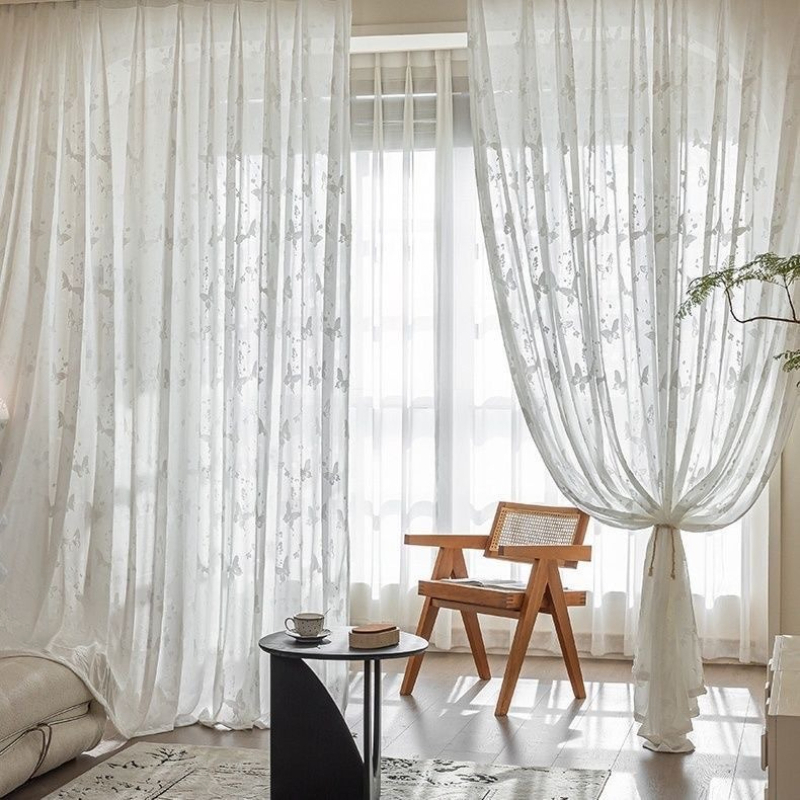 ผ้าม่านโปร่งแสงสีขาวลายผีเสื้อ - Home Office Buy บทวิจารณ์และราคา